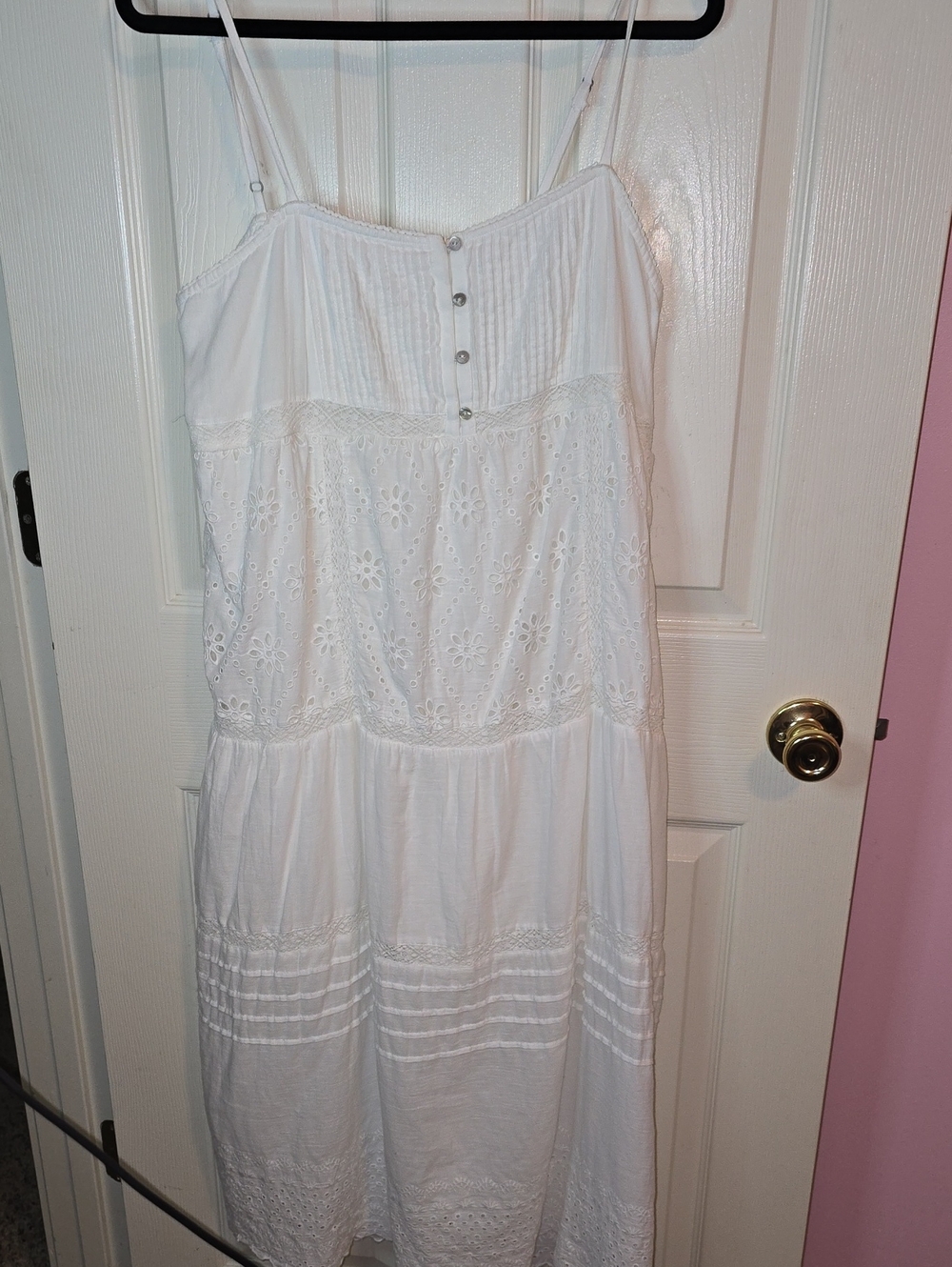 Lucky Brand White Eyelet Spaghetti-Strap Midi Dress